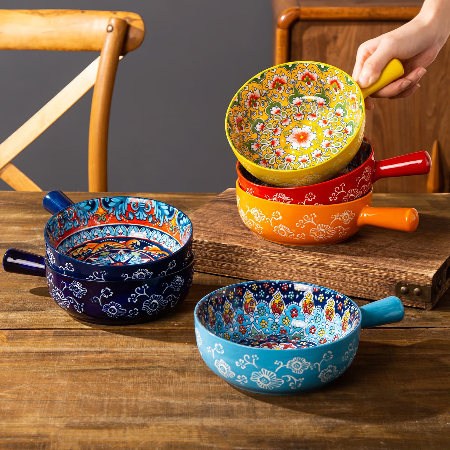 Retro ceramic noodle bowl for home use, high-looking new rice bowl, underglaze color, good-looking small bowl, soup bowl, instant noodle bowl, large bowl