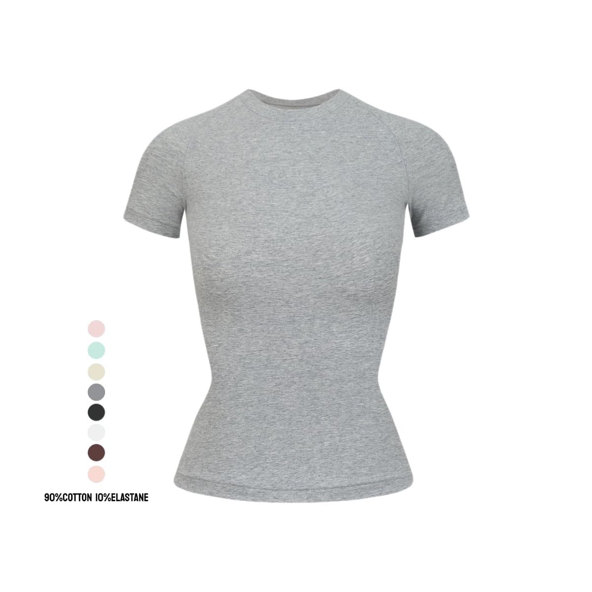 Cotton Jersey SKIM*Kardashian short-sleeved T-shirt women's elastic top round neck slim bottoming shirt