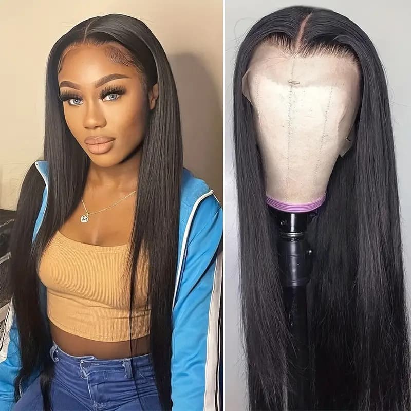 Long Straight Lace Frontal Wig Human Hair Full Head Cover Women's Style Natural Looking Suitable for Any Skin And Face Type