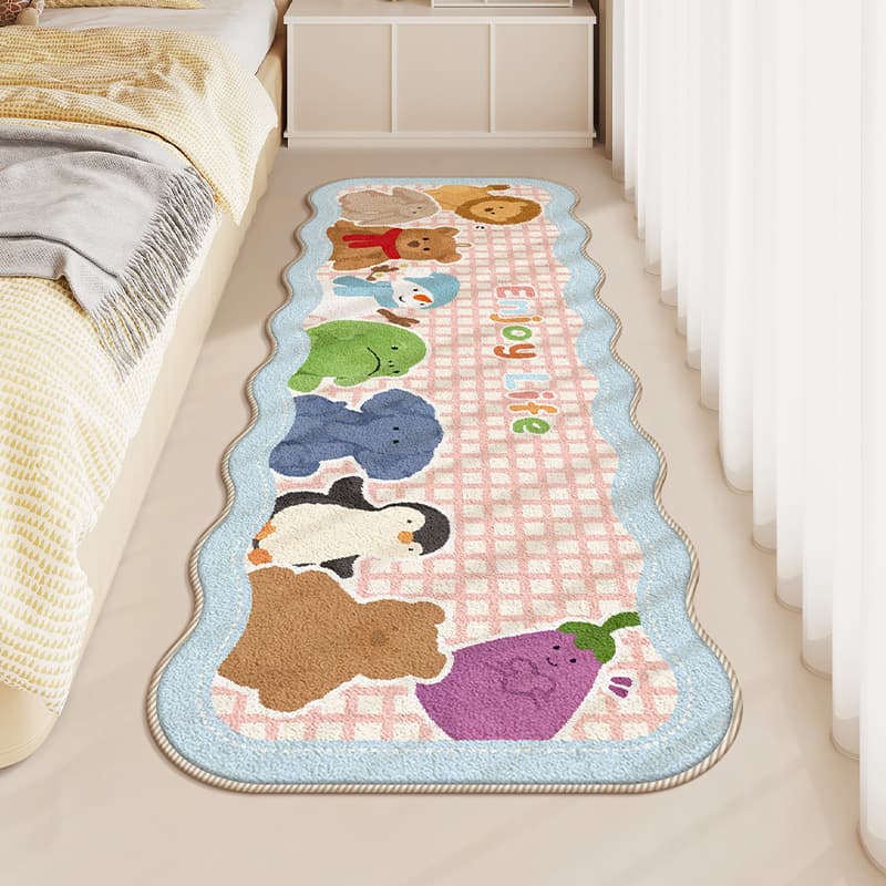 Trendy cartoon thick faux cashmere bedroom bedside rug, long strip for master bedroom, living room, window side, and bathroom plush carpet mat