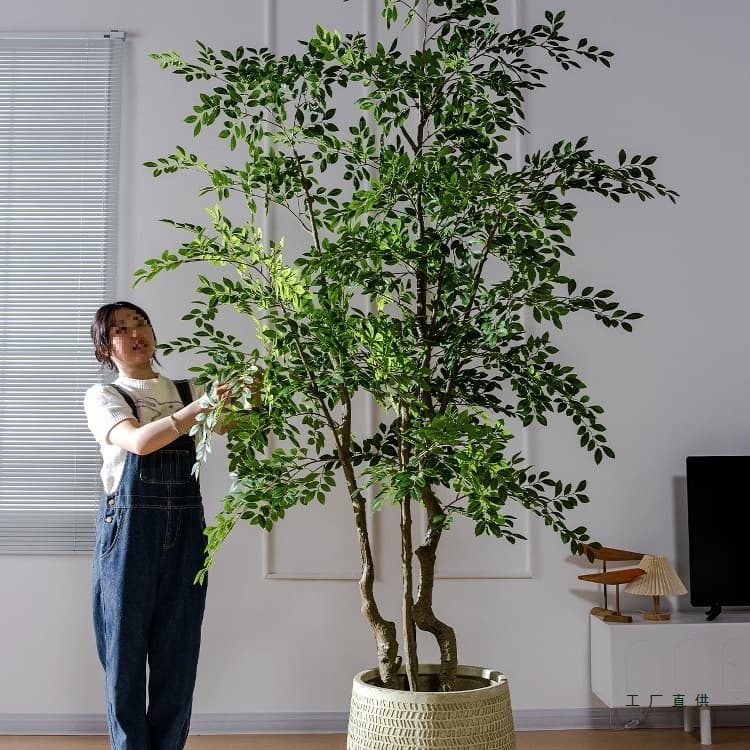 Large Artificial Green Plant Indoor Potted Elm Money Tree Banyan Ornament Bionic Tropical Fake Tree Landscaping Decoration