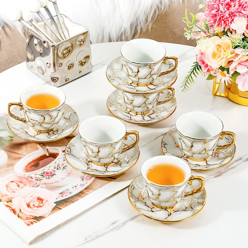 Gold Rim Coffee Cup and Saucer Set, Commercial American Style Fine Ceramic Water Cup, Home Use, Light Luxury Premium Feel