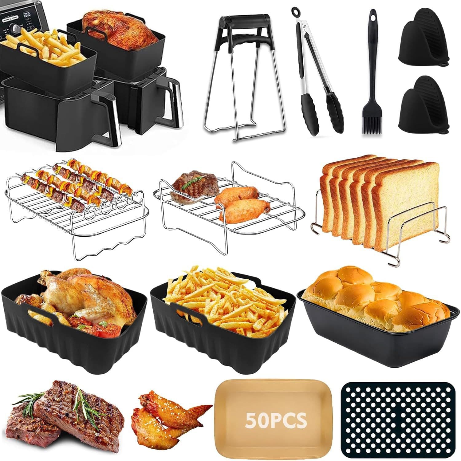 Air Fryer Accessories Stainless Steel Multi-layer Rack, Grilling Rack, Roasting Needles, Steaming Rack, Toast Rack, Baking Tray for Ninja AF
