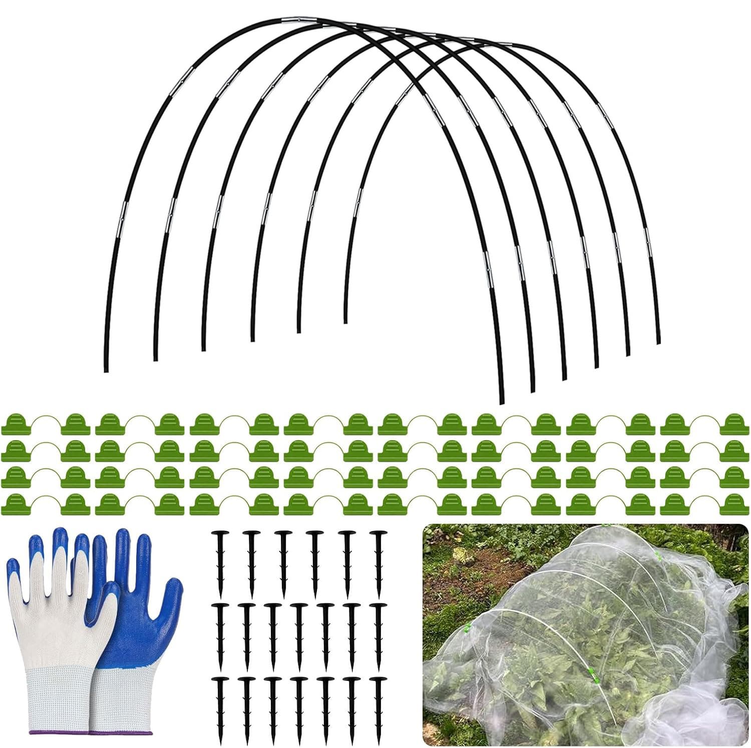 Cross-border New Plant Flower Greenhouse Bird-Proof Animal Protection Bracket Set, Fiber Rod, Insect-Proof Net, Arch Set