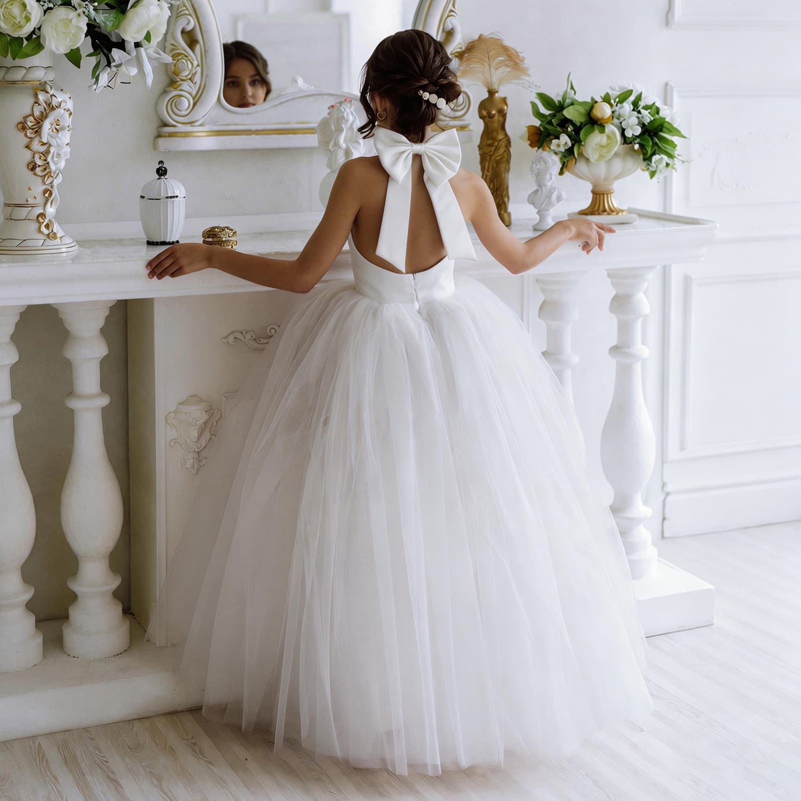 Cross-border European and American children's dress little girl birthday dinner dance long princess dress piano performance dress wedding dress