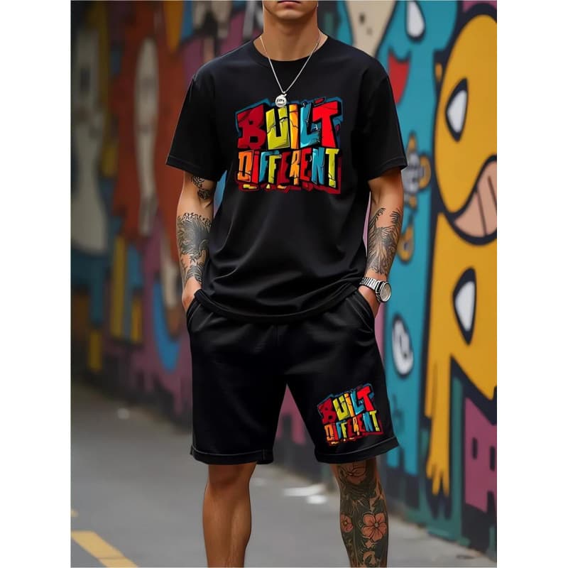 Cross-border Exclusive Pure Cotton Colorful Print 2-Piece Men's Set 100% Cotton Shorts
