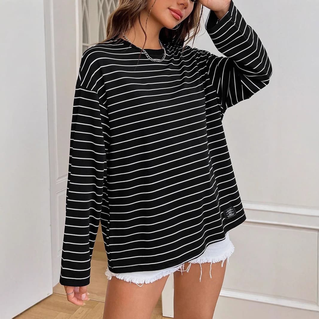 2025 Spring European and American Foreign Trade Cross-Border Women's Clothing 3D Printed Women's Fashion Plaid Slim Casual Long Sleeve T-Shirt