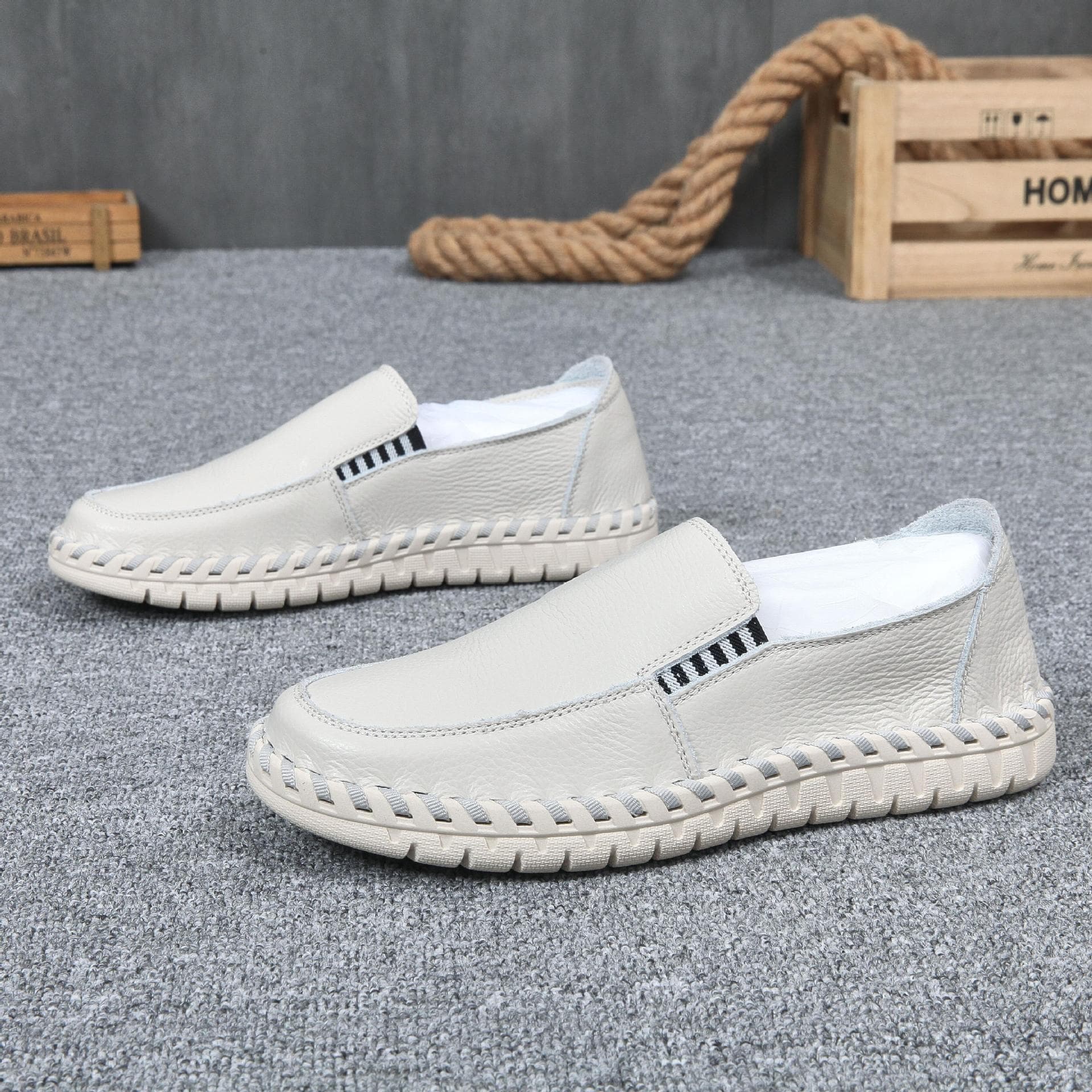 Summer Men's Breathable Casual Driving Shoes Top Grain Leather Driving Shoes Genuine Leather Handmade Shoes Lazy Slip-On Leather Shoes
