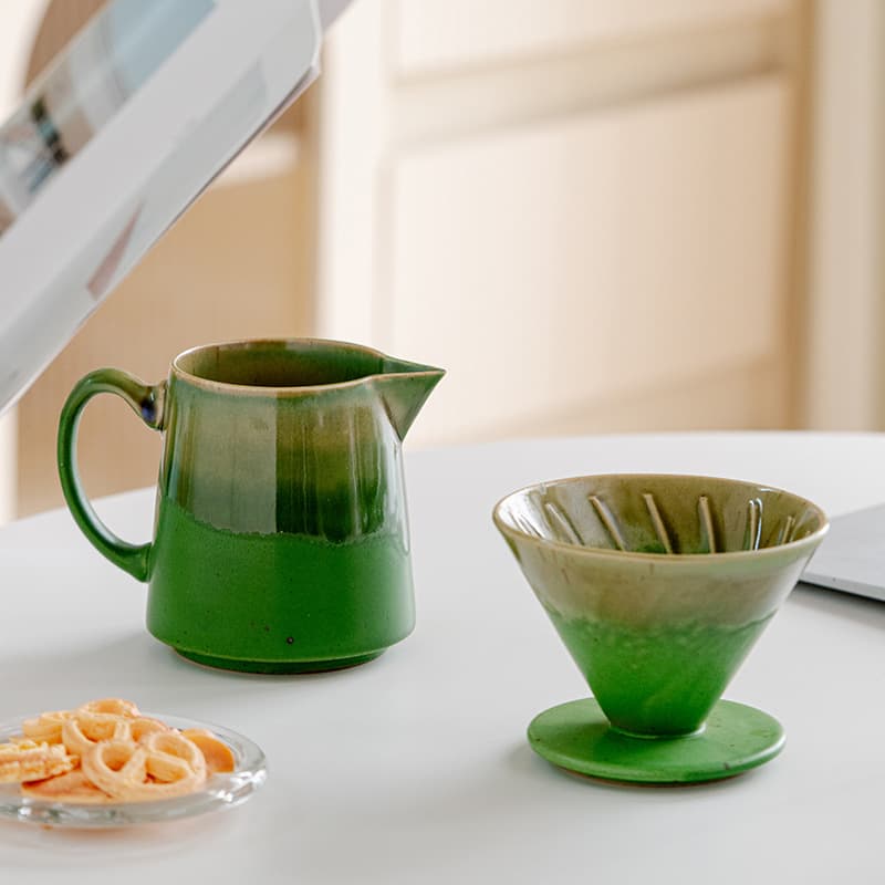 Ceramic hand brewed coffee pot set household coffee filter sharing pot kiln green cross-border coffee equipment wholesale