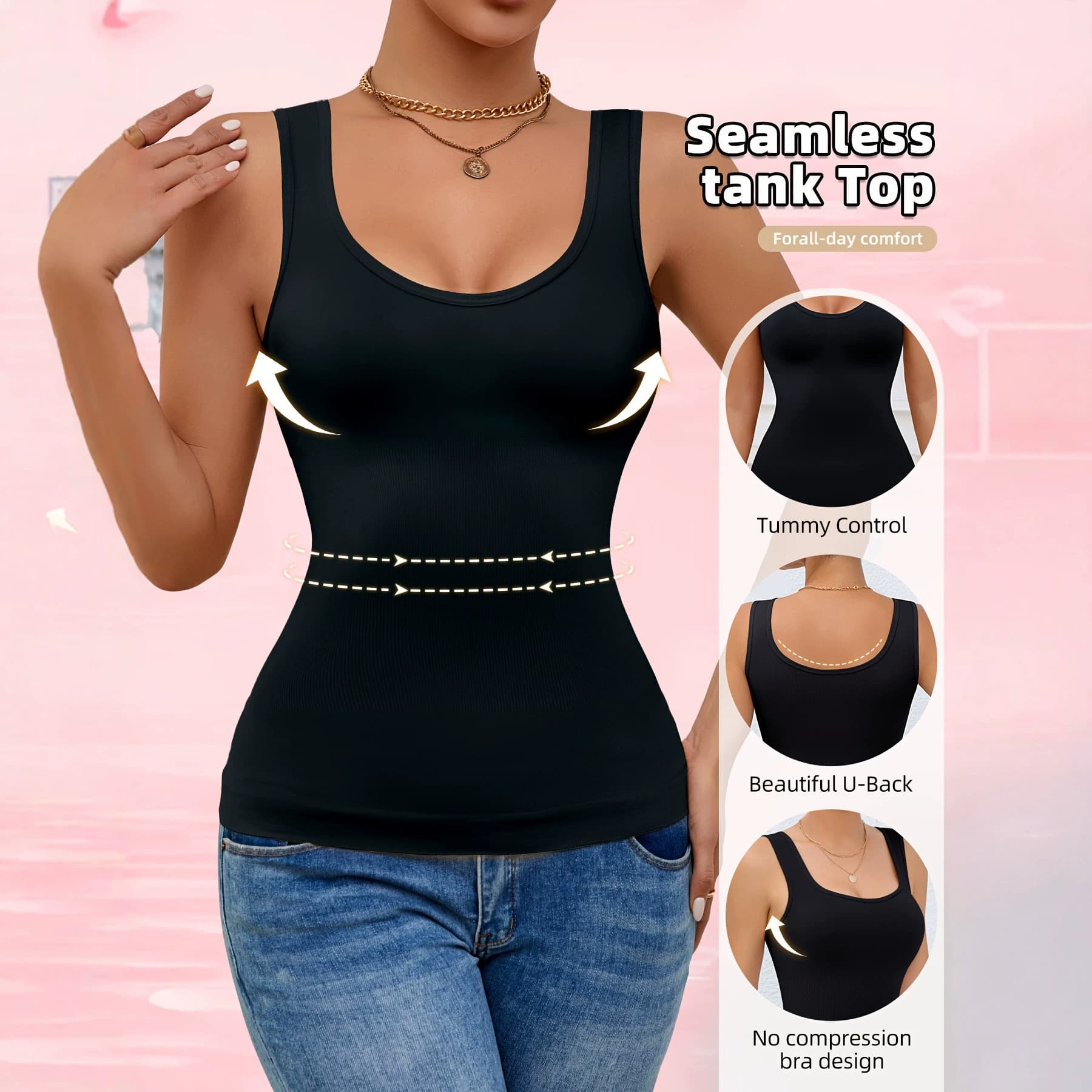 American style women's summer camisole, slim fit, plus size, sleeveless top, suitable for layering, solid color, comfortable camisole.