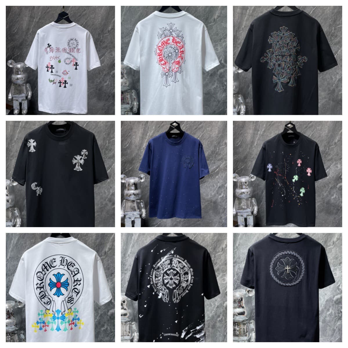 25S Cross-border Trendy Brand Chrome Hearts Heavy-Duty Print Loose Fit Couple Short Sleeve T-Shirt Wholesale