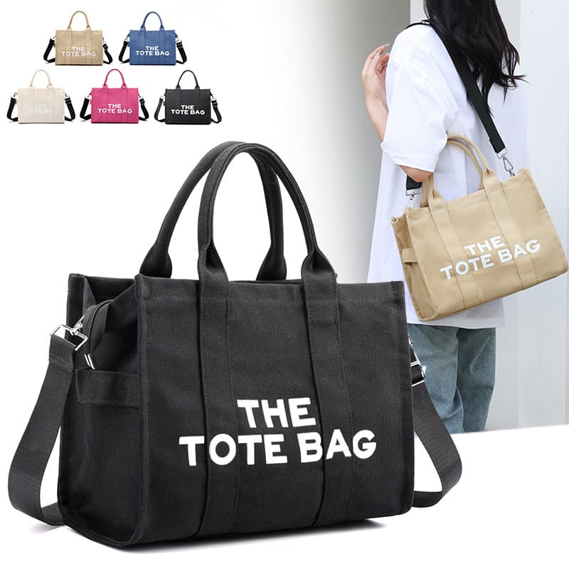 Cross-border foreign trade women's bag 2026 new solid color canvas letter tote bag simple casual large capacity handbag