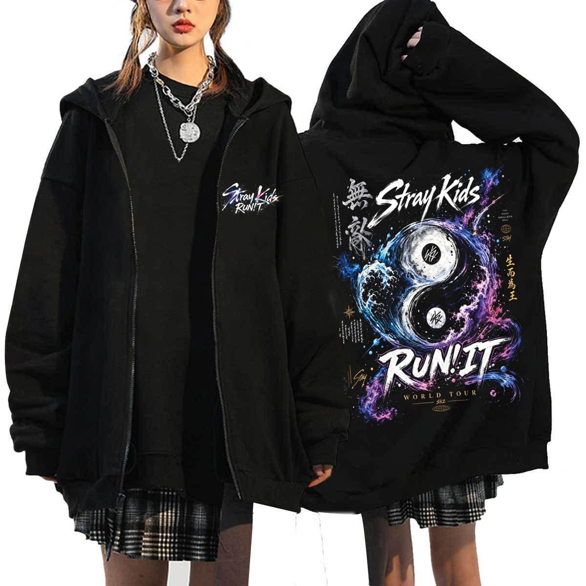 Stray Kids World Tour Run It skz printed sweatshirt hooded zipper sweatshirt wholesale