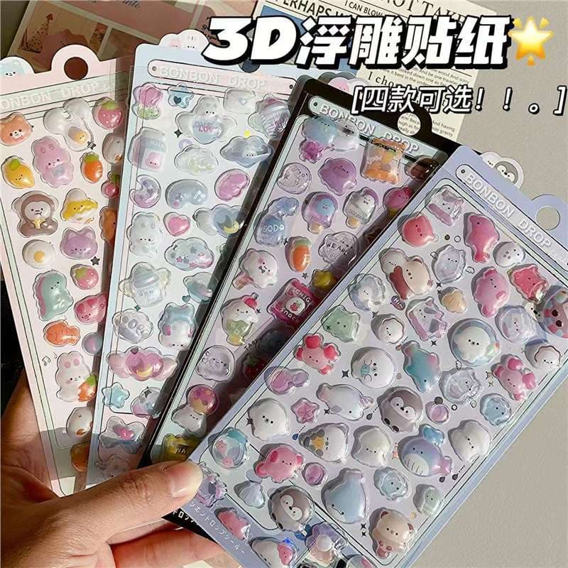Cartoon three-dimensional embossed fun stickers crystal diamond children's decorative stickers 3D stickers cute embossed stickers for girls