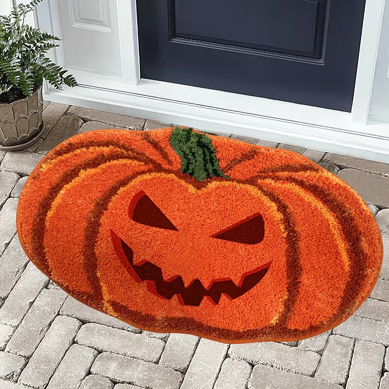 Funny Pumpkin Faux Cashmere Doormat Halloween Festive Entryway Living Room Durable Decorative Rug Bedroom Stain-Resistant Mat