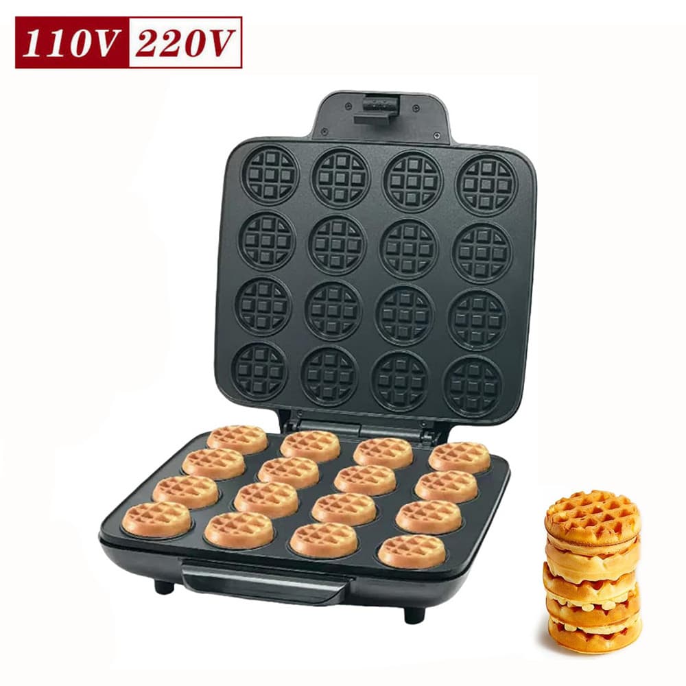 Cross-border US Standard 16-Hole Mini Waffle Maker, Small Waffle Maker, Breakfast Cookie Machine, Round Cake Machine
