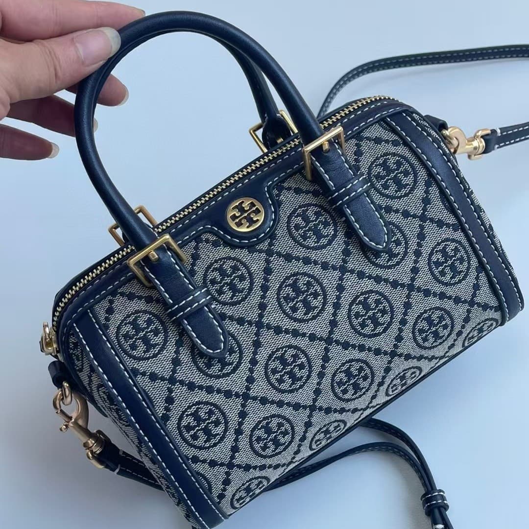 2023TB Boston Bag MINI Mini Jacquard Fabric with Cowhide Monogram Crossbody Handbag Pillow Bag Versatile