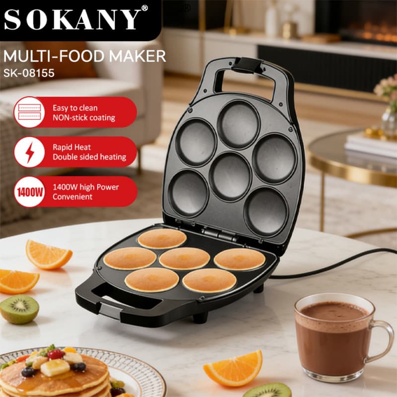 sokany cross-border 6-hole bread machine breakfast electromechanical baking pan Dorayaki non-stick heating sandwich crepe SK-