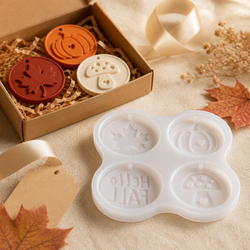 Hot selling autumn pumpkin pendant silicone mold mushroom maple leaf letter pattern round hanging sign plaster glue mold