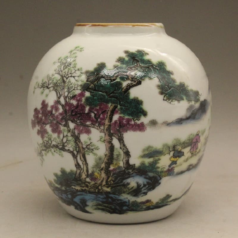 Great Qing Dynasty Guangxu Pastel Landscape Household Purple Border Jar Chinese Ornament Antique Antique Porcelain Used Goods Collection