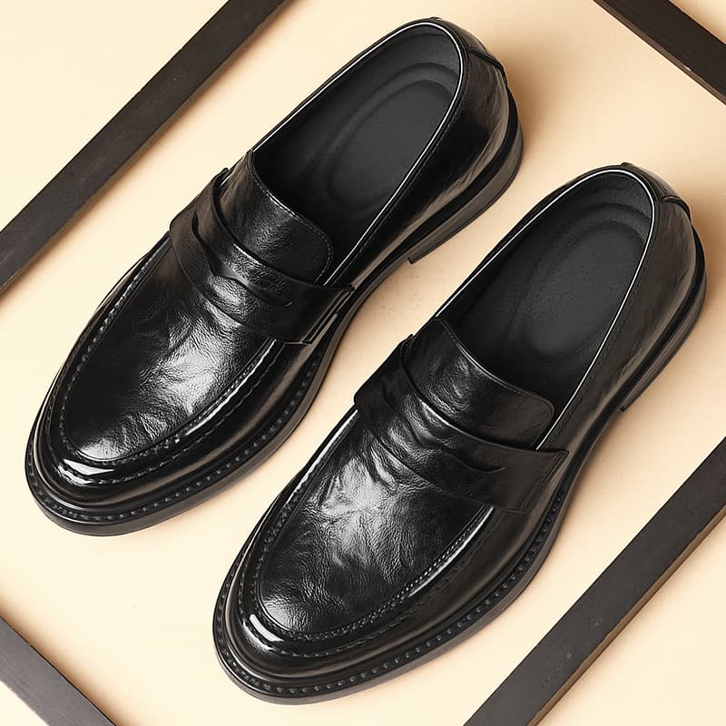 2026 Height-Increasing Leather Shoes for Men, Slip-On Business Casual Leather Shoes, Genuine Leather Breathable Invisible Heightening Loafers for Men