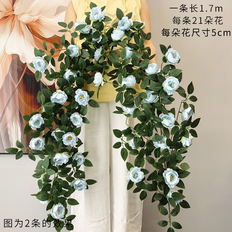 Artificial Rose and Rose Vine, Pierre de Ronsard Fake Flower, Pipe Outdoor Railing Wrapping Decoration, Wall Simulation Flower