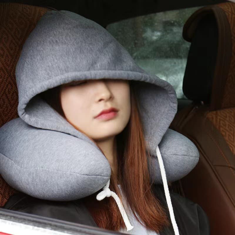 Hooded U-shaped Neck Pillow Travel Pillow For Airplane Nap Cotton Micro Particles Material Ergonomic Design Sleep Aid