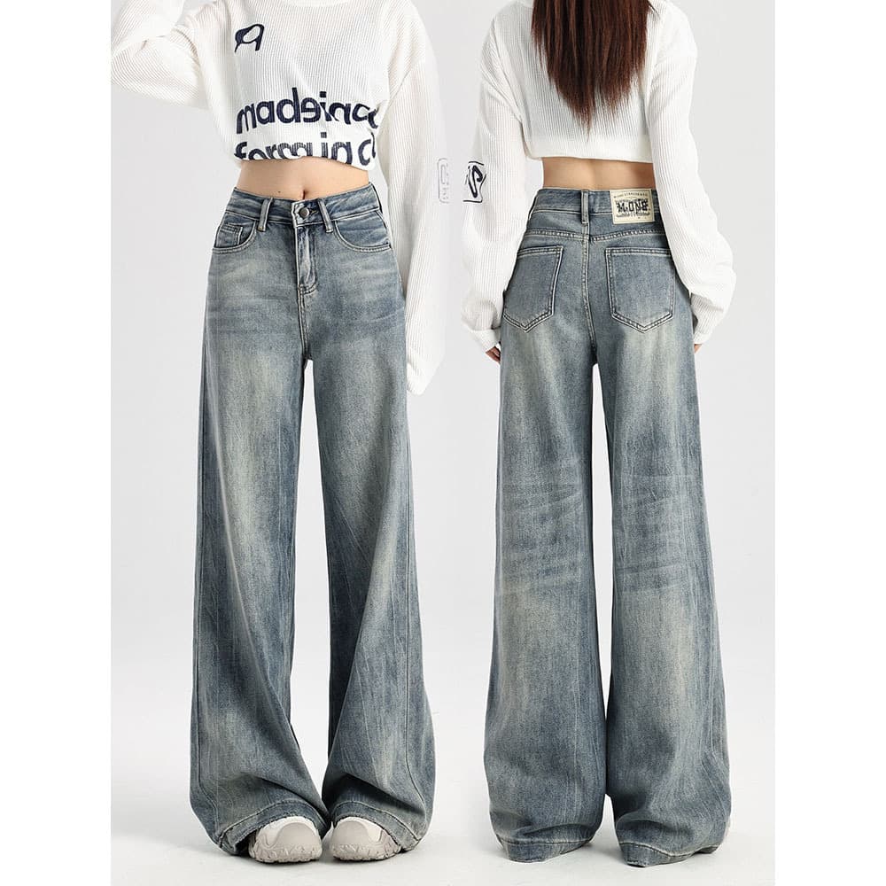 American Retro Wide Leg Jeans for Women Summer 2026 New High Waist Slimming Draped Loose Relaxed Floor-Length Pants