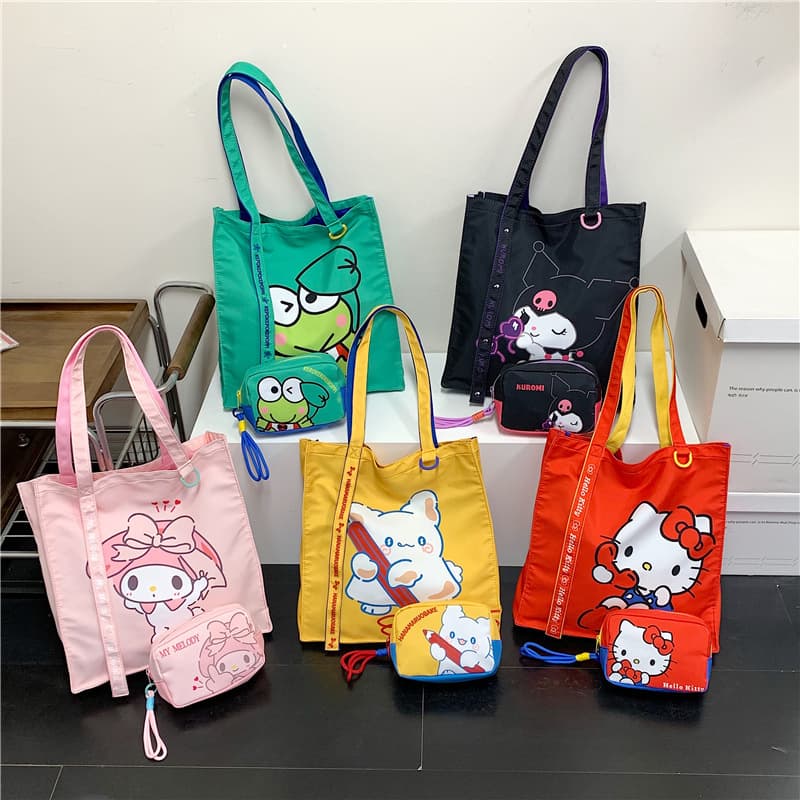 2026 New Kitty Shoulder Bag Cartoon Cute Kuromi Melody Handbag Women's Hand Carry Tutoring Bag