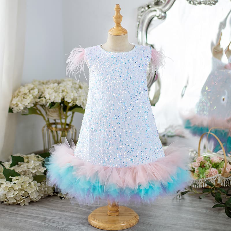 Girls Birthday Princess Dress Sparkling Sequin Skirt One Year Old Baby Anniversary Gown Spring Summer Autumn Winter Children's Clothing