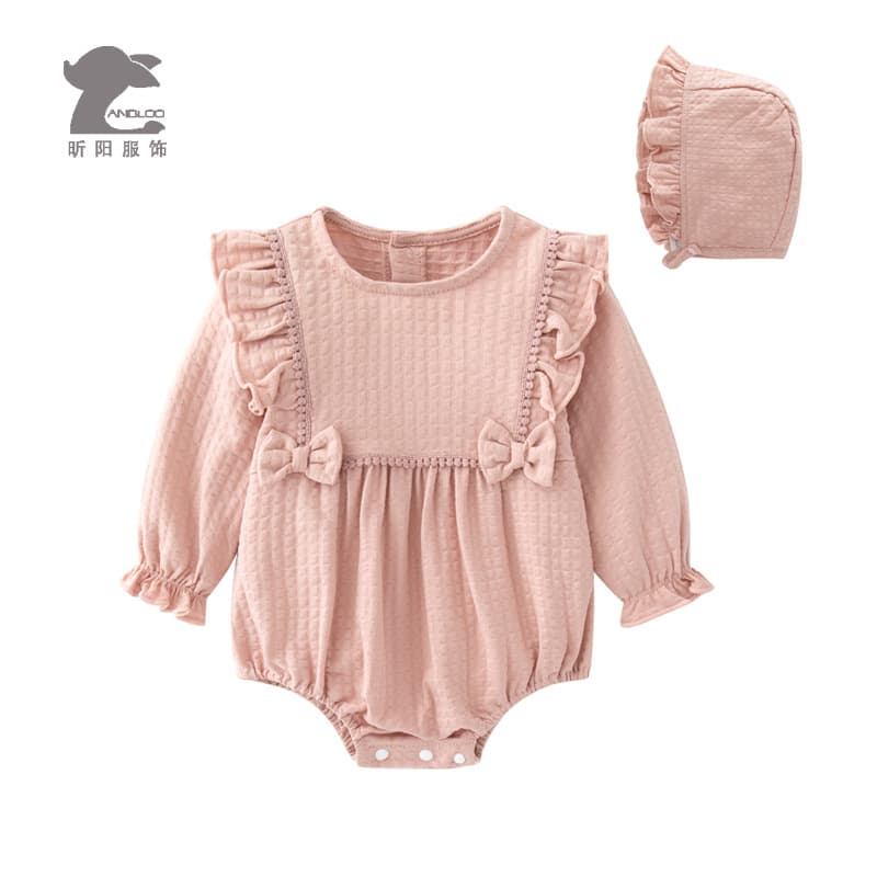 Cross-Border Spring and Autumn Long-Sleeved Infant and Toddler Clothes, Cute Pure Cotton Rompers for Baby Girls, Hat Included