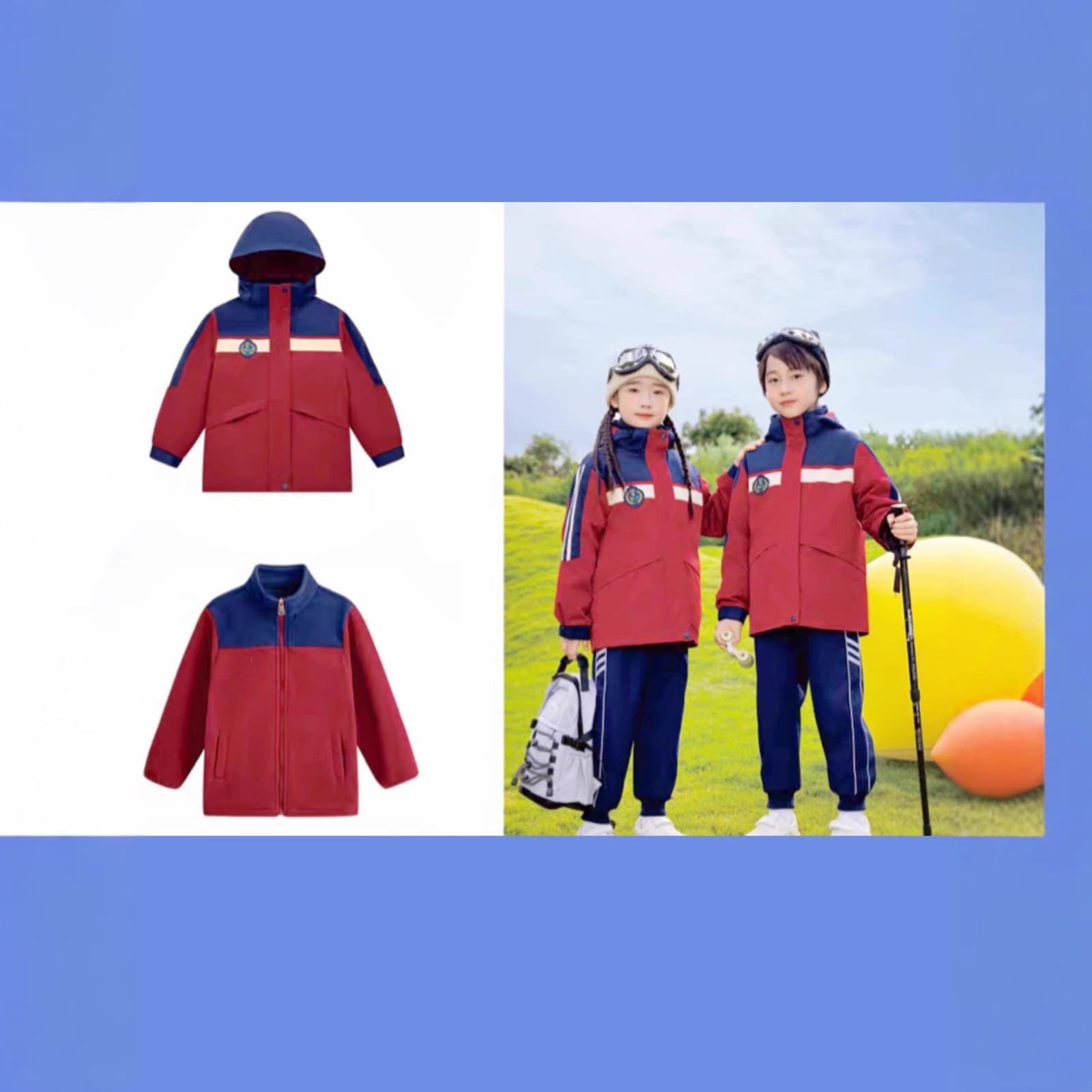 Cross-border exclusive detachable windbreaker two-piece set fleece-lined kindergarten uniform autumn/winter warm class outfit