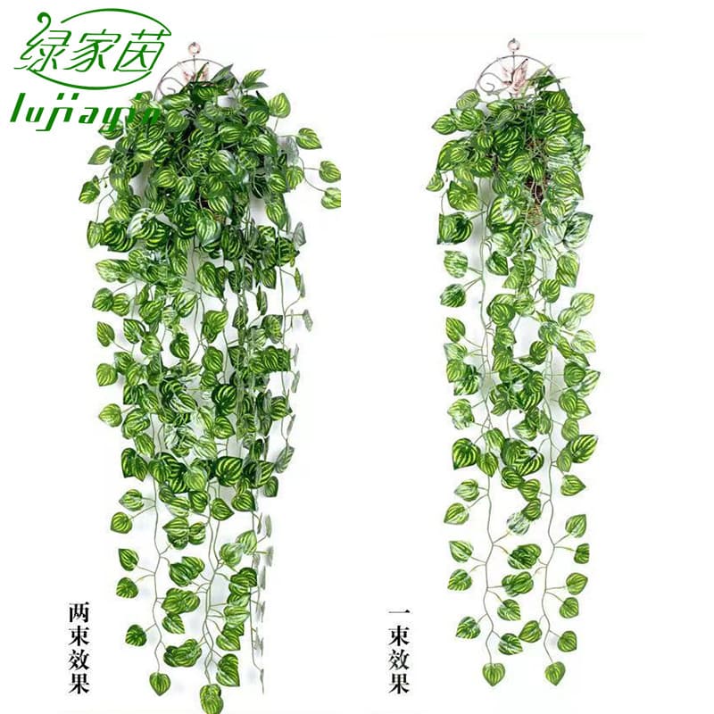 Wholesale Artificial Rattan Green Leaf Small Strip Wall Hanging Living Room Ceiling Decoration Plastic Fake Flower Green Vine Simulation Hanging Basket Rattan