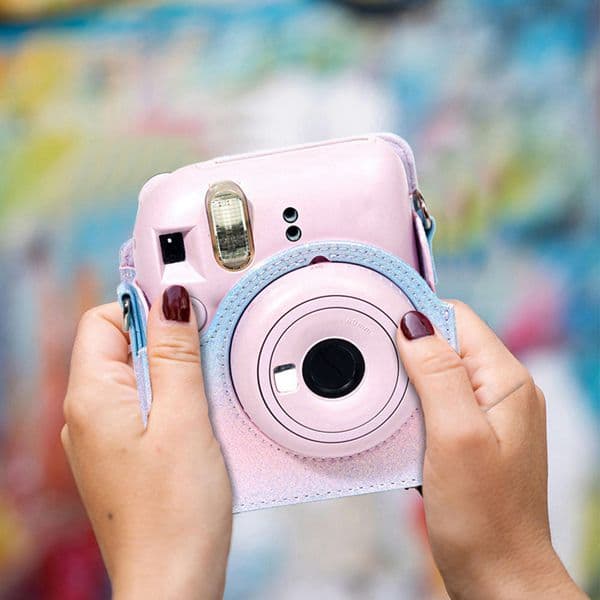 1 Set Color: Blue-Green Material: PU Leather Colorful Starry Sky PU Camera Bag for Fuji Inst