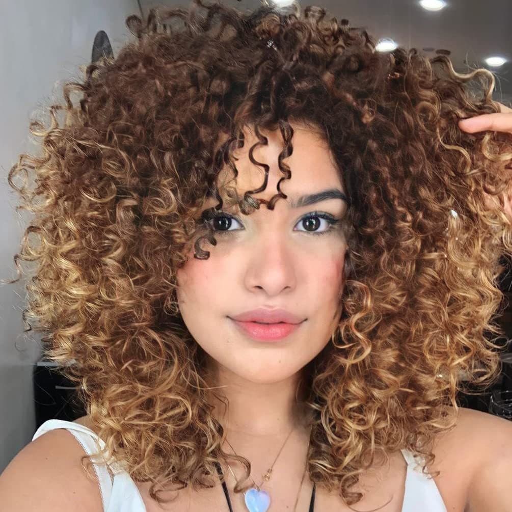 European and American short curly afro kinky curly gradient light brown wig