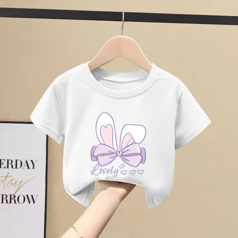 Girls' Summer Short-Sleeved T-Shirt Pure Cotton Breathable Loose Top Korean Style Fashionable Printed Kidsren's Versatile Bottoming Shirt New Style