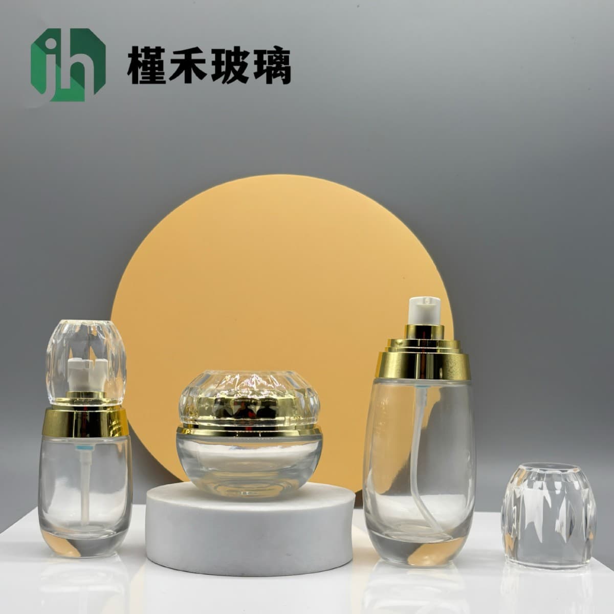 Transparent glass L round bottle 50g100ml travel essence lotion makeup and skin care product set sub-bottle