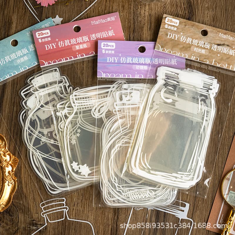 Bottled Fantasy Series PET Sticker Pack Bottle Dried Flowers Journal Stickers Transparent Bookmarks Glass Bottle Stickers Decoration
