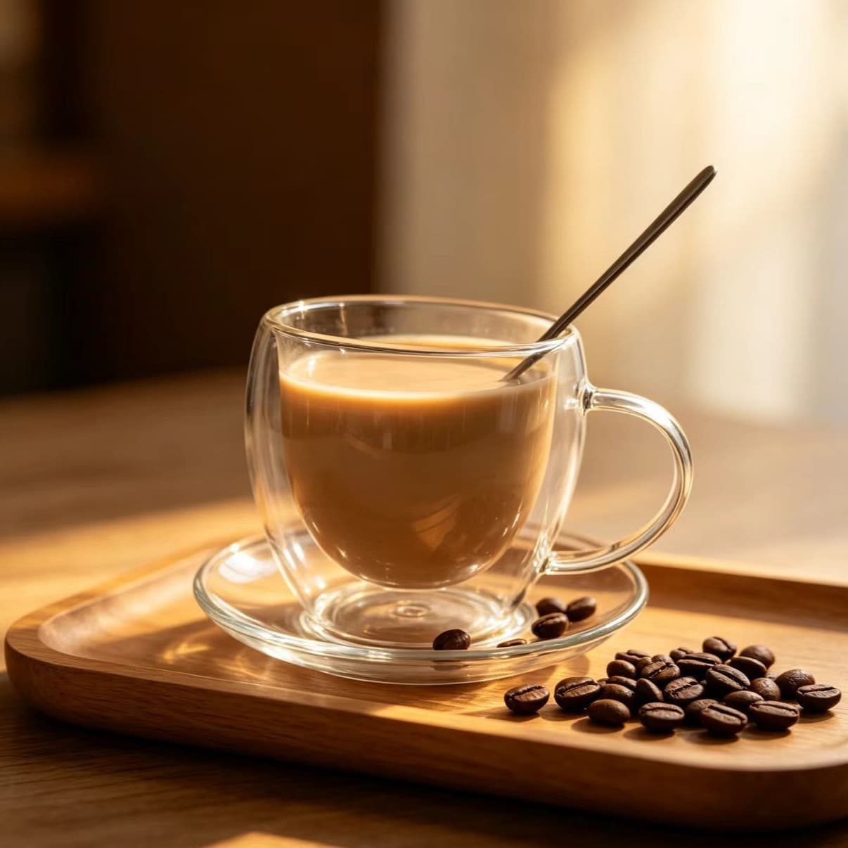 Coffee cup cross-border set double-layer glass cup and saucer set juice milk cup transparent office coffee cup with spoon