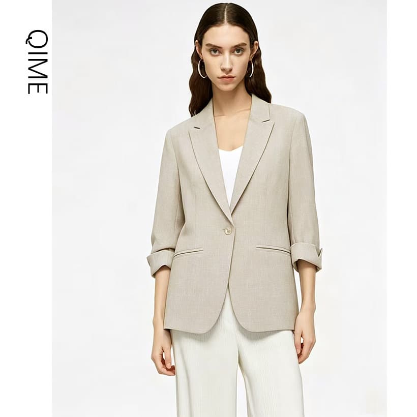 Quality Cotton Linen Blazer for Women 2026 New Arrival Seven-Sleeve Slim Fit Jacket Boutique Women's Clothing Wholesale