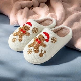 Cross-Border Hot Selling Christmas Snowflake Gingerbread Man Home Cotton Slippers, Unisex Warm Cotton Slippers, Support Drop Shipping
