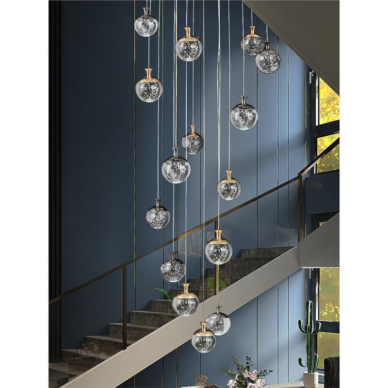 Duplex stair chandelier 2025 new villa hollow high living room chandelier rotating stairwell long chandelier