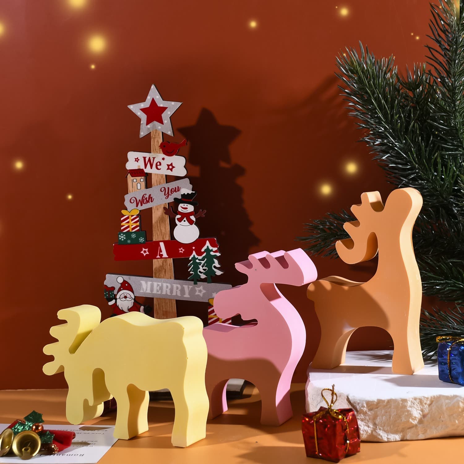 Deyi Life DIY Christmas Reindeer Ornament Resin Mold Three-Deer Decoration Ornament Gypsum Silicone Mold