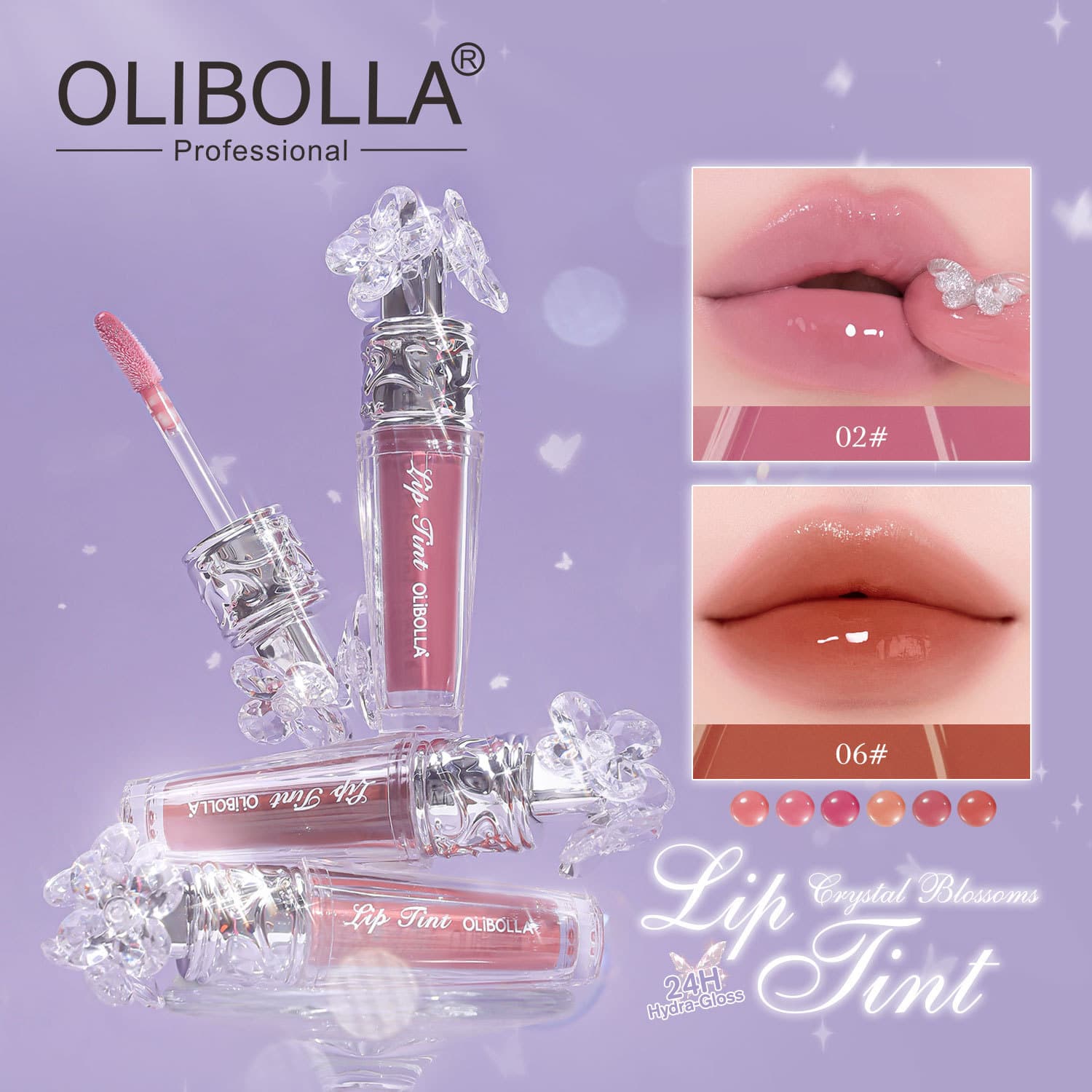 OLIBOLLA Crystal Flower Water Light Lip Glaze Glass Lip Gloss Long-Lasting Moisturizing Plump Lips Cross-Border PLUMP