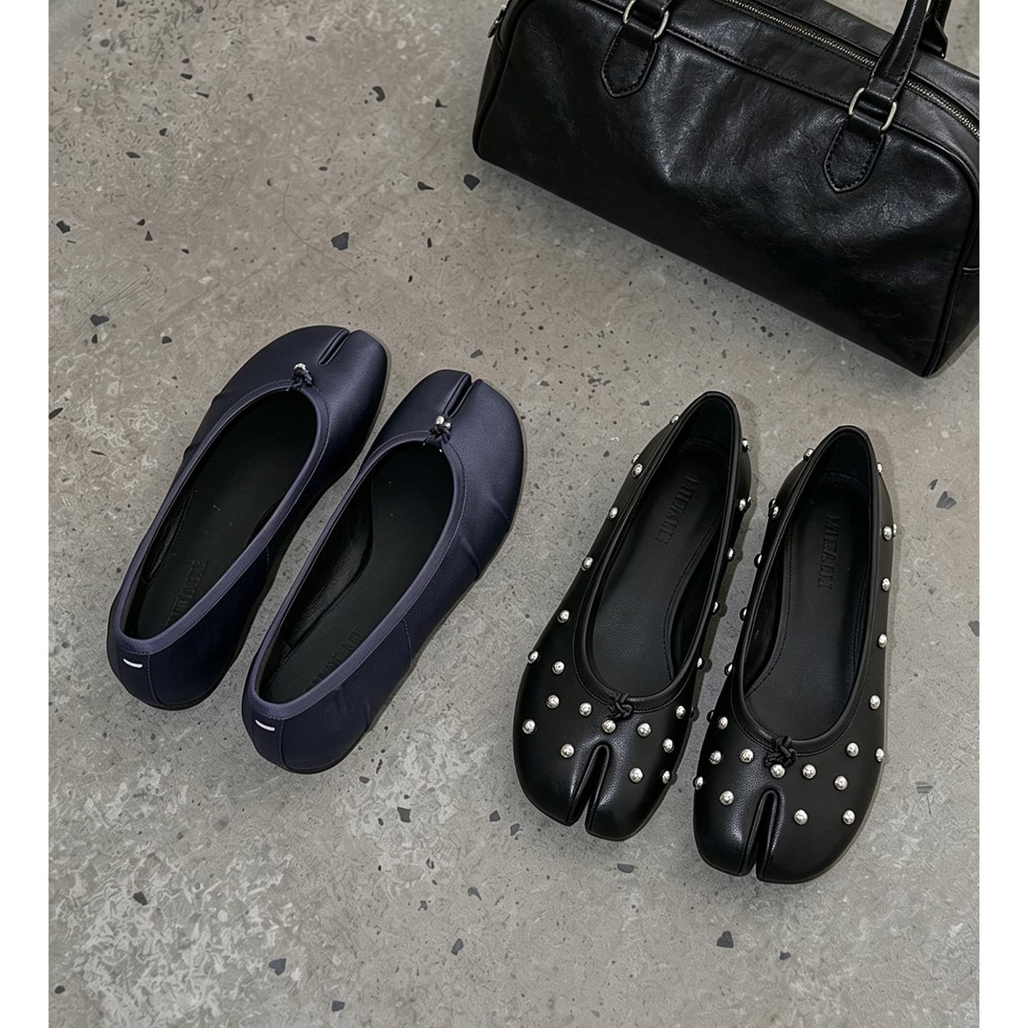 Rean Vivion Retro Punk Rivet Split-Toe Horse Hoof Ballet Mary Jane Flat Shallow Mouth Pig Hoof Shoes