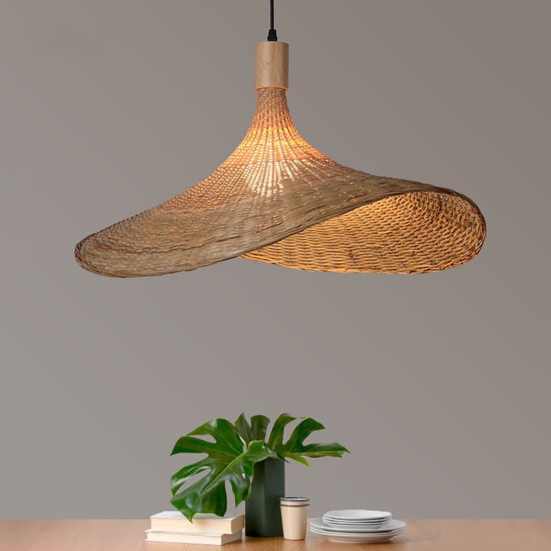 Cross-border Bamboo Weaving Chandelier, New Chinese-style Tea Room Rattan Craft Southeast Asian Japanese Lighting, Straw Hat Light Staircase Bamboo Art Lamp
