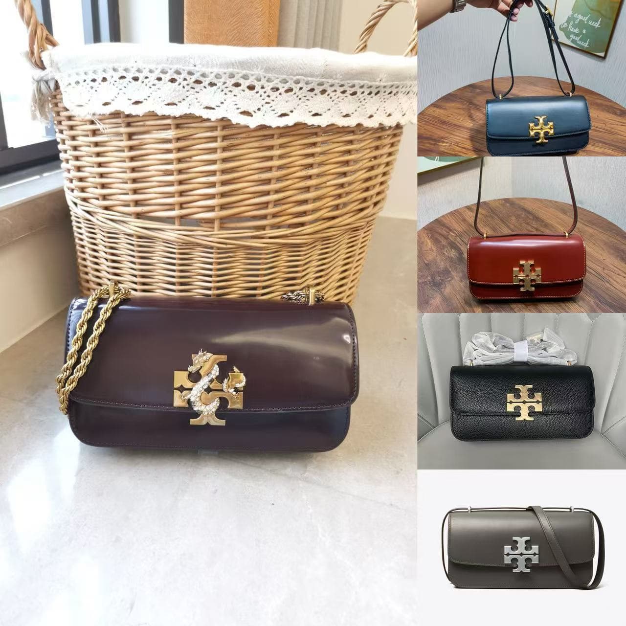 TB Women's Dragon Year Style Tofu Bag, Single Shoulder Crossbody Chain Bag, Fringe Strap, Small Gold Brick Baguette Bag, Mini Square Bag