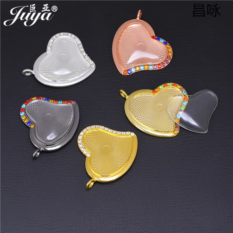 Foreign Trade Heart-Shaped Alloy Base Pendant DIY Peach Heart Rhinestone Time Gem Pendant Tray Wholesale