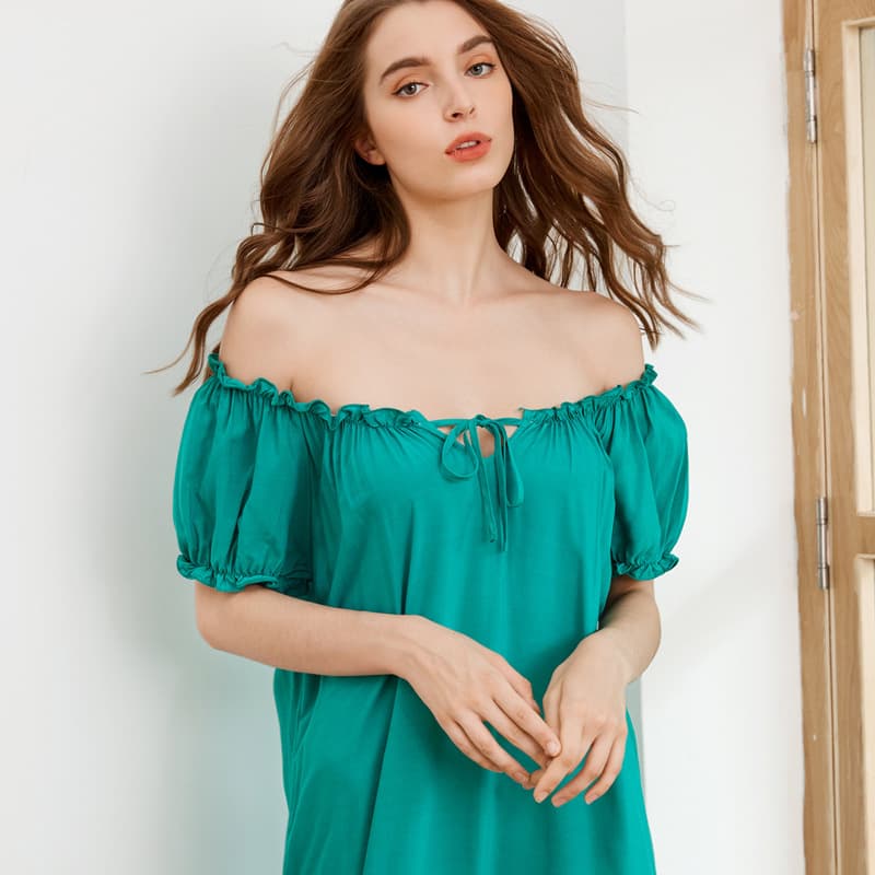 Short-sleeved long nightgown large size loose foreign trade cotton elastic bust pajamas female sexy movie same style home clothes Europe and the United States