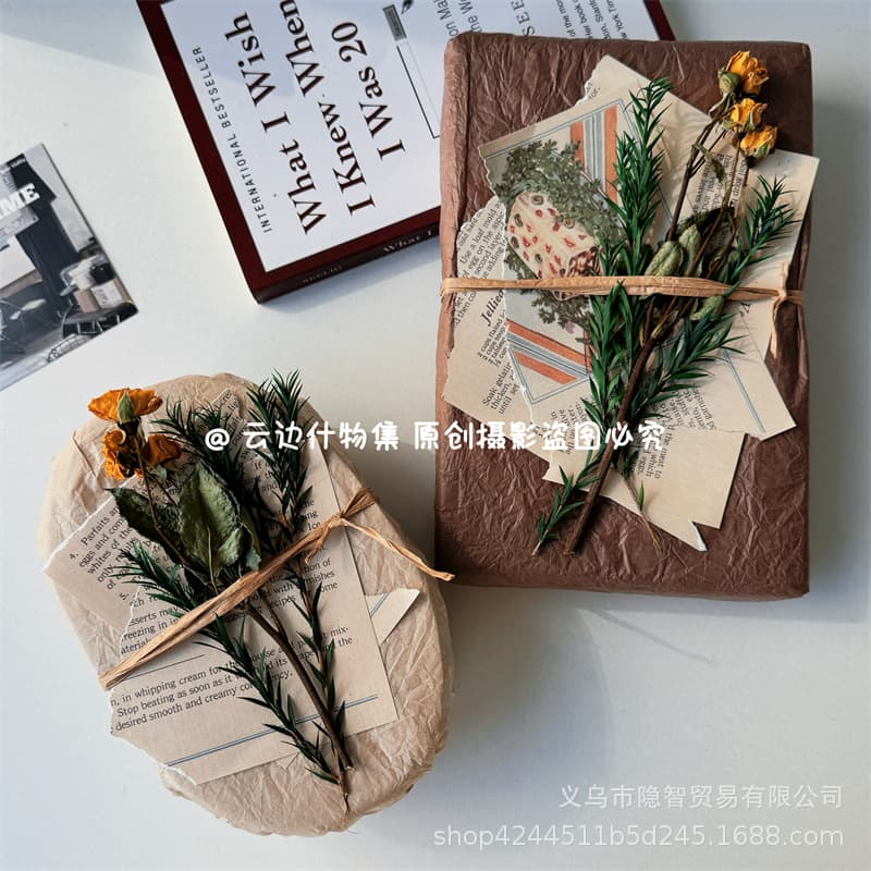 Original Vintage Gift Wrapping Paper, Artistic Floral Binding String Material Paper Set, DIY Gift Decoration Tissue Paper